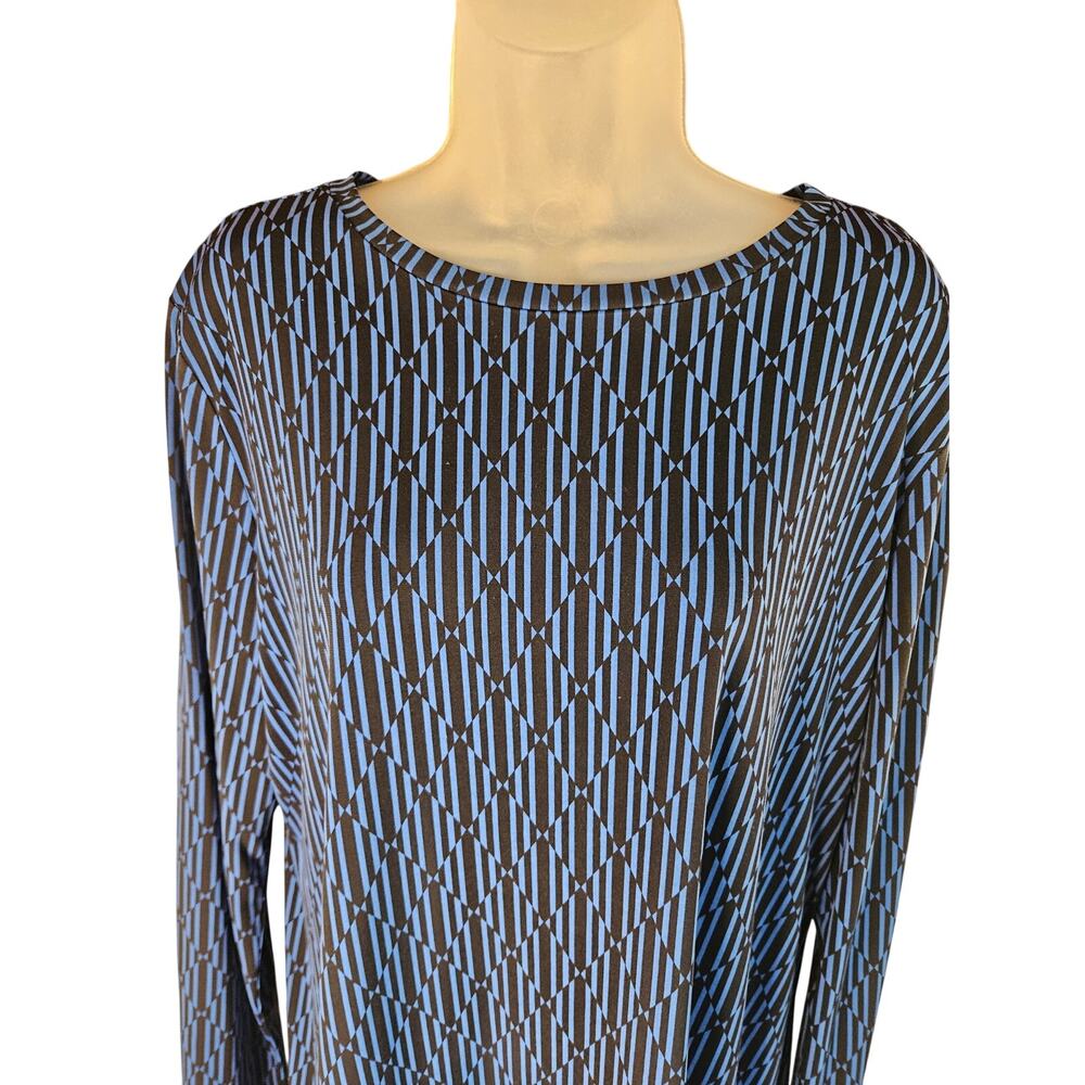 Michael Kors Blue Black Geometric Shift Dress Sz XL Stretchy Long Sleeve - Picture 3 of 7